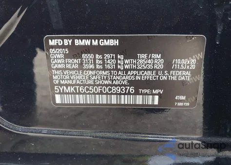 2015 BMW X5 M z USA, uszkodzony, nr VIN 5YMKT6C50F0C89376